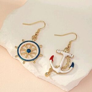 "Sail Away With Me" Nautical Coastal Anchor Dangle Drop Earrings New!